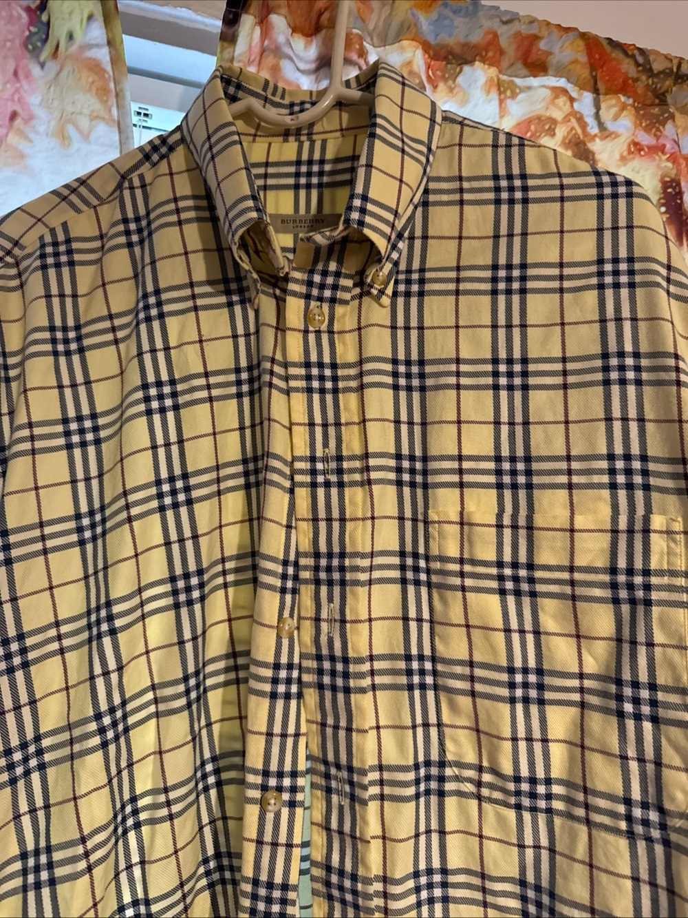 Burberry Yellow and Navy Plaid Button-Down Shirt